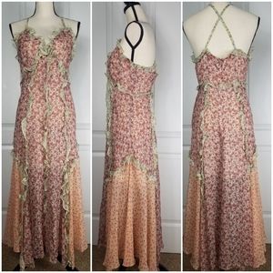 Rebecca Taylor Silk Boho Midi Tank Dress Floral 6